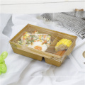 Bio-degradable Disposable Kraft paper food container take away fast food container 2 cells 1600ml